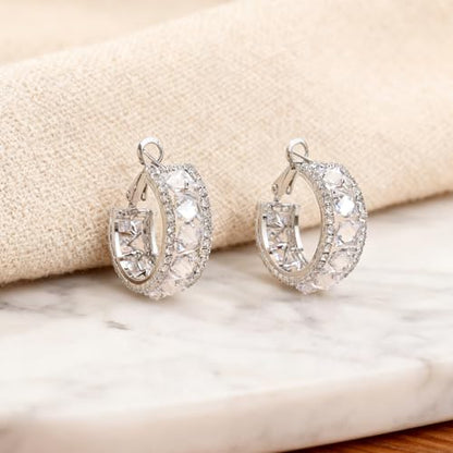 Sonateomber Gold Chunky Crystal Hoop Earrings for Women, Trendy Statement Sparkly CZ Rhinestone Thick Open Hoops Earings Hypoallergenic Wedding Prom Everyday Accessories Fashion Jewelry Gift - color: Silver CZ