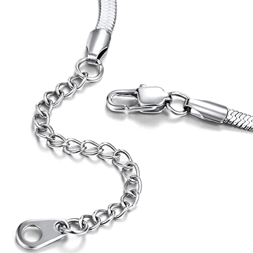 ChainsHouse Stainless Steel Herringbone Flat Chain Bracelets for Women,18K Gold/Rose Gold/Black Metal Paperclip/Snake/Cuban/Figaro Sterling Silver Link Charm Bracelet, 16+5cm Adjustable, With Gift Box - color: e. herringbone-stainless-3mm