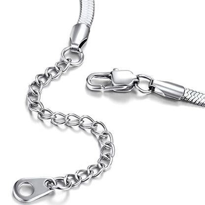 ChainsHouse Stainless Steel Herringbone Flat Chain Bracelets for Women,18K Gold/Rose Gold/Black Metal Paperclip/Snake/Cuban/Figaro Sterling Silver Link Charm Bracelet, 16+5cm Adjustable, With Gift Box - color: e. herringbone-stainless-3mm