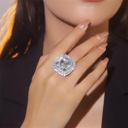 Sparkling Rhinestone Ring Bohemia Thick Large Oval Geometric Ring Square Princess Rings Fashion Heart Zircon Crystal Ring Prom Wedding Party Ball Rings for Women - color: Quadrate