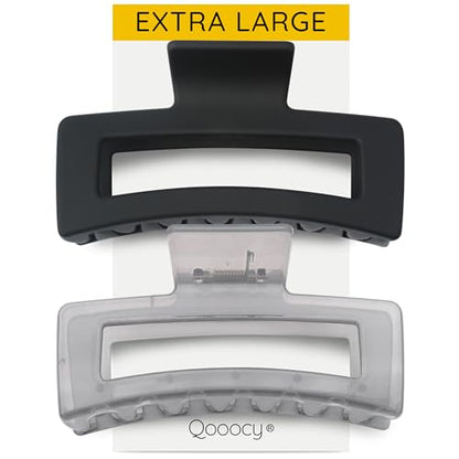XXL Jumbo Rectangle Claw Clips for Thick Hair - Strong Hold Hair Clips | Rectangle Design | Matte Finish | Non Slip | Wide Opening | 2 Pack (Black & Jelly Gray) - color: Black & Jelly Gray