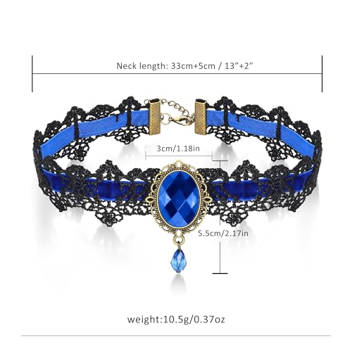 AILUOR Punk Rock Wedding Party Handmade Black Lace Choker, Gothic Retro Lolita Beads Chain Vampire Pendant Necklace for Women Halloween - color: Blue