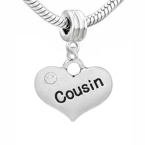 Sexy Sparkles Heart Charm – Fits Snake Chain Bracelets, Compatible with European, Biagi, and Chamilia, Ideal for Friendship and Family Jewelry (2 Pcs Mother Son) - style: Cousin