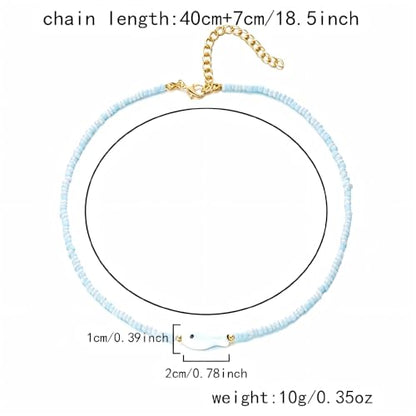 Seed Bead Choker Necklace for Women Bohemian Tiny Beads Choker Colorful Rice Bead Starfish Choker Summer Surfer Beach Necklace Jewelry Gift - color: E-Light Blue Fish