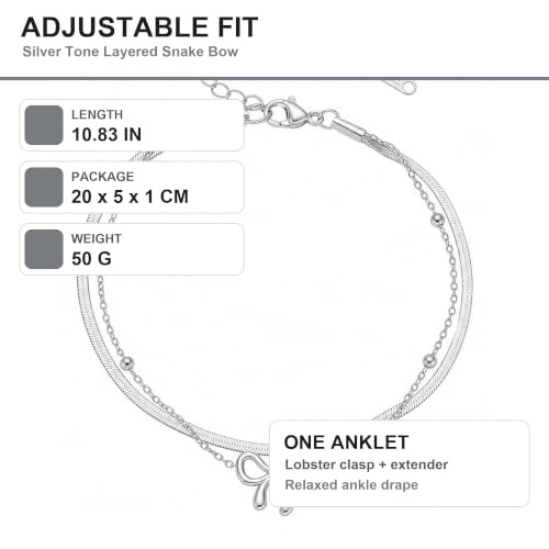 MYAROMA FINDINGS Stainless Steel Anklet for Women, Snake Chain Bow Charm Ankle Bracelet, Gold and Silver Tone Options, PVD Waterproof Non Tarnish Ankle Bracelet
