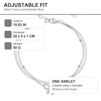 MYAROMA FINDINGS Stainless Steel Anklet for Women, Snake Chain Bow Charm Ankle Bracelet, Gold and Silver Tone Options, PVD Waterproof Non Tarnish Ankle Bracelet