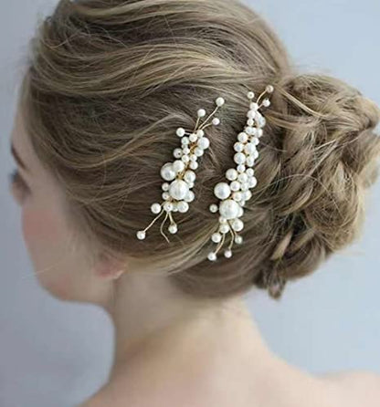 Cinaci 25 Pack Sparkly Glitter Gold Rhinestone Pearl Leaf Flower Metal Wedding Bride Bridal Metal Hair Side Combs+U-shaped Hair Pins Clips Barrettes Slide Combs Headpieces Wedding Accessories for Women Girls