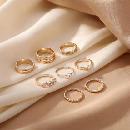 42-Piece Gold Tone Stackable Ring Set for Women, Boho Minimalist Stacking Rings with Crystal & Heart Accents, Adjustable Open Band Jewelry for Daily Wear - style: TZJ-003353-01