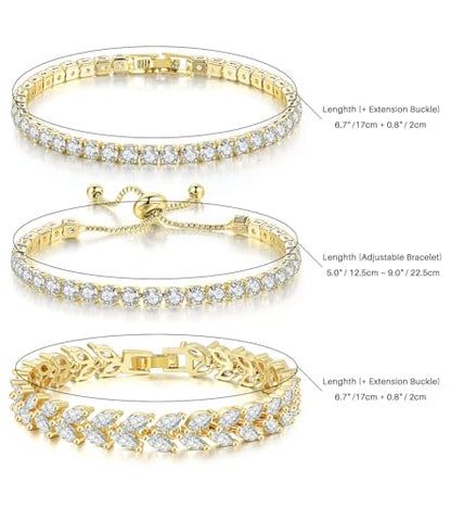 4 Pcs Tennis Bracelet Set Silver Plated Marquise Cubic Zirconia CZ Diamond Dainty Adjustable Silver Bracelets for Women Brides Stackable Fashion Jewelry Wedding Prom Gift - color: Gold-4PCS Tennis Bracelet Set