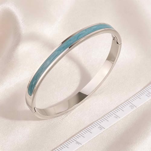 Sliver Plated Bracelets fow Women Stainless Steel Blue Oil-Drip Bangle Soft, Chip-Resistant Feminine Shine