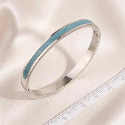 Sliver Plated Bracelets fow Women Stainless Steel Blue Oil-Drip Bangle Soft, Chip-Resistant Feminine Shine