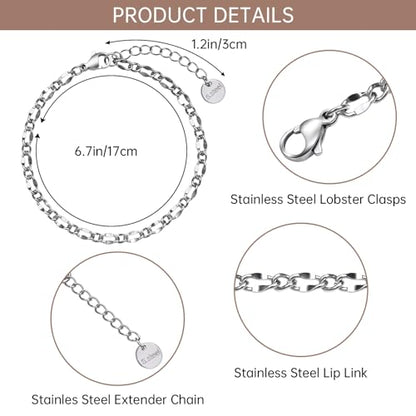 UMAOKANG 10pcs Stainless Steel Lip Chain Bracelet Bulk for Jewelry Making | Silver Charm Bracelets Adjustable Hand Chain Set Jewelry DIY Supplies - color: 10pcs Lip Steel
