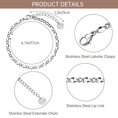 UMAOKANG 10pcs Stainless Steel Lip Chain Bracelet Bulk for Jewelry Making | Silver Charm Bracelets Adjustable Hand Chain Set Jewelry DIY Supplies - color: 10pcs Lip Steel