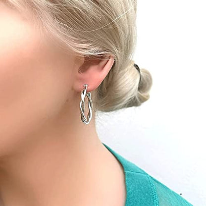 Hoop Earrings for Women, 14K Gold Sterling Silver Chunky Twisted Hoops Earring Hypoallergenic Ear Jewelry - color: Silver-38mm