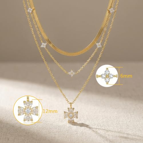 14k Gold Plated Layered Cubic Zirconia Pendant Necklace for Women | Gold Plated Clover Necklaces Stackable Dainty Cubic Zirconia Pendant Necklace，Mother's Day, Thanksgiving Jewelry Trendy gifts - color: Golden, style: Style1