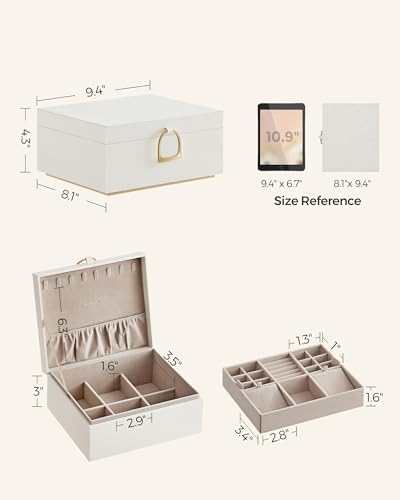 SONGMICS 2-Layer Jewelry Box, Jewelry Organizer with Handle, Removable Jewelry Tray, Jewelry Storage, Floating Effect, 8.1 x 9.4 x 4.3 Inches, Gift Idea, White UJBC165W01 - color: White