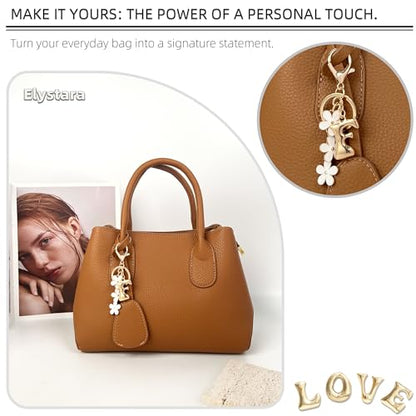 Floral Series Initial Bag Charm, Cute Flower & Bubble Letter Purse Charms, Keychain Accessories Gift for Women - color: White Flower, style: F