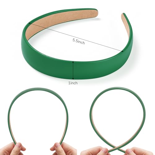 WantGor 1 Inch PU Leather Headband, Wide Padded Hairband Fashion Hair Bands | Cute Womens Headbands Holiday DIY Hair Accessories (Green) - color: Green
