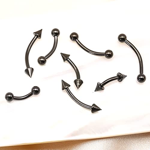 BLISI G23 Solid Titanium Eyebrow Piercing Jewelry, Gold Black Rose Gold Silver Pink Rainbow Eyebrow Rings 16G Curved Barbell,Tiny Vertical Labret Lip Jewelry Rook Piercing Jewelry for Women and Men - color: Black 1