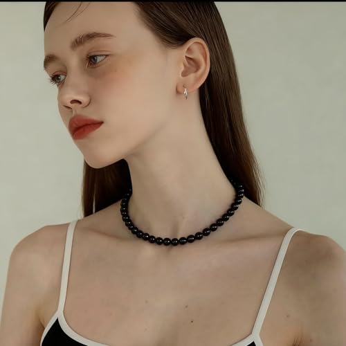 SukAmi 4-10mm Pearl Choker Men Black Pearl Necklace Women Faux Pearl Necklaces 45CM - size: 6mm