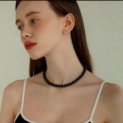 SukAmi 4-10mm Pearl Choker Men Black Pearl Necklace Women Faux Pearl Necklaces 45CM - size: 6mm