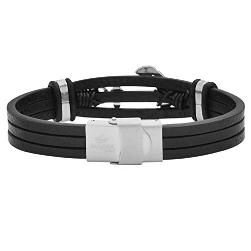 Men's Multi-Strand Genuine Leather Bracelet with Stainless Steel Anchor Pendant - color: Silver