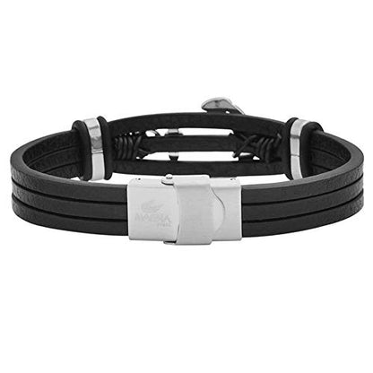 Men's Multi-Strand Genuine Leather Bracelet with Stainless Steel Anchor Pendant - color: Silver
