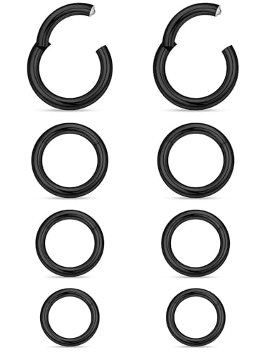 20G 18G 16G 14G 12G 10G Surgical Steel Hinged Clicker Segment Nose Rings Hoop Lip Rings Helix Cartilage Daith Tragus Sleeper Earrings Body Piercing for Women Men 6mm 8mm 10mm 12mm 14mm 16mm - color: Black-10G（2.5mm)-Inner Diameter: 10mm 12mm 14mm 16mm