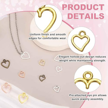 MECCANIXITY Heart Charm, Alloy Love Heart Pendants Valentines Love Dangle Connector Charm Bulk for Jewelry Making Necklace Bracelet Earrings, Cyan - color: Gold