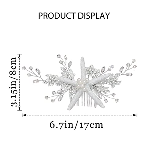 Casdre Starfish Bride Wedding Hair Comb Silver Crystal Bridal Hair Piece Pearl Beach Wedding Hair Accessories for Women and Girls