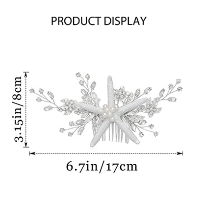 Casdre Starfish Bride Wedding Hair Comb Silver Crystal Bridal Hair Piece Pearl Beach Wedding Hair Accessories for Women and Girls