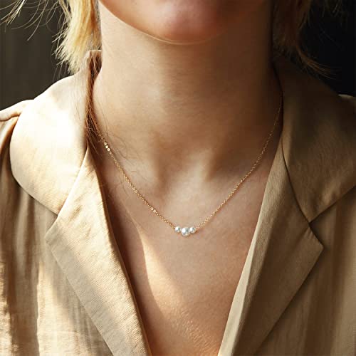 Gold Pearl Necklace For Women - 14K Gold Plated Layered Herringbone Chain Pearl Necklace, Trendy Simple Gold Jewelry Gift - color: Three Pearl-Gold