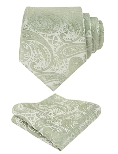 Alizeal Mens Gradient Paisley Necktie and Pocket Square Set | Elegant Design Perfect for Weddings Banquets Business Formal Events - color: 170-sage Green