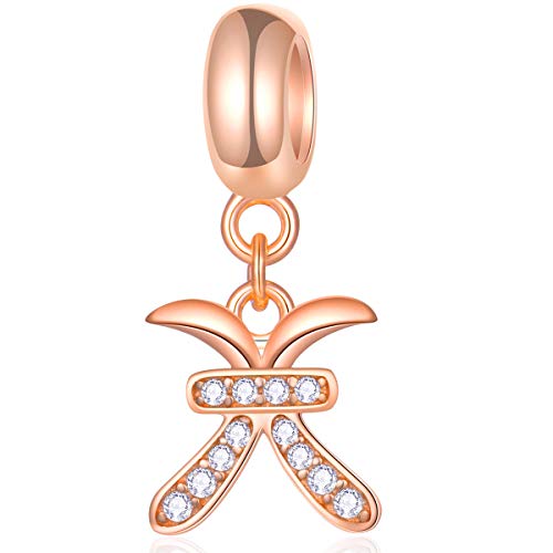 EMOSTAR Zodiac Sign Charms fits European Charm Bracelet – Rose Gold 925 Sterling Silver Necklace Pendant, 12 Horoscope Constellation Dangle CZ Birthstone Beads, Gifts for Women/Men/Birthday - color: Pisces (2.19 – 3.20)