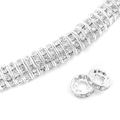 100pcs Large Hole Rhinestone Spacer Beads 10mm Silver Plated Czech Crystal Rhinestone for DIY Jewelry Making Charms Bracelet (Silver) - color: Silver