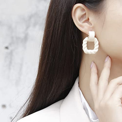 RUOFFETA Rectangle Earrings for Women, Acrylic Square Earrings Twisted Geometric Statement Jewelry - color: Cream