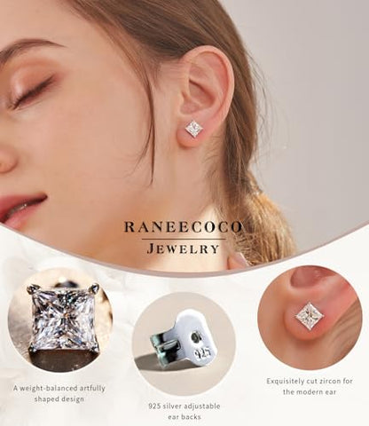 "STUNNING FLAME" Trillion-cut/Cushion-cut/Emerald-cut/Marquise-cut ... 18K White Gold Plated Sterling Silver Cubic Zirconia Simulated Diamond Stud Earrings for Women - color: Princess-Cut, size: small-white gold plated silver