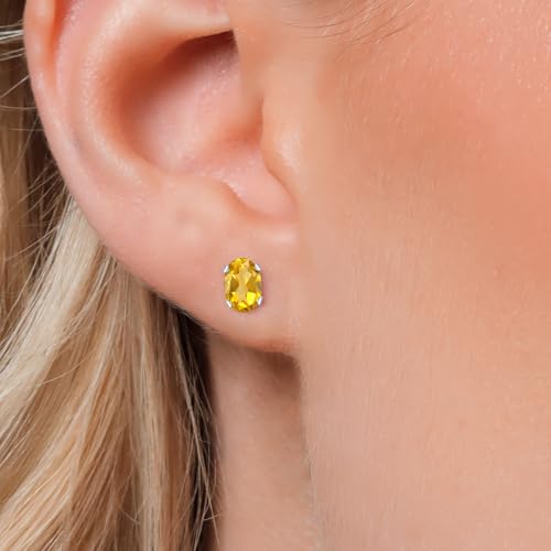 Gem Stone King Oval Gemstone Birthstone Stud Earrings for Women Men | Oval Cut 7X5MM | Fine Jewelry Gifts for Mom Dad Wife Him Her - style: Citrine, November