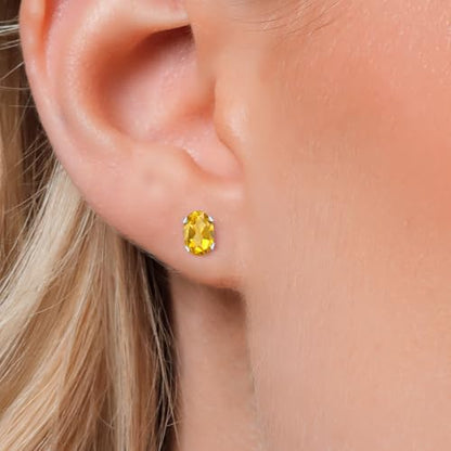 Gem Stone King Oval Gemstone Birthstone Stud Earrings for Women Men | Oval Cut 7X5MM | Fine Jewelry Gifts for Mom Dad Wife Him Her - style: Citrine, November