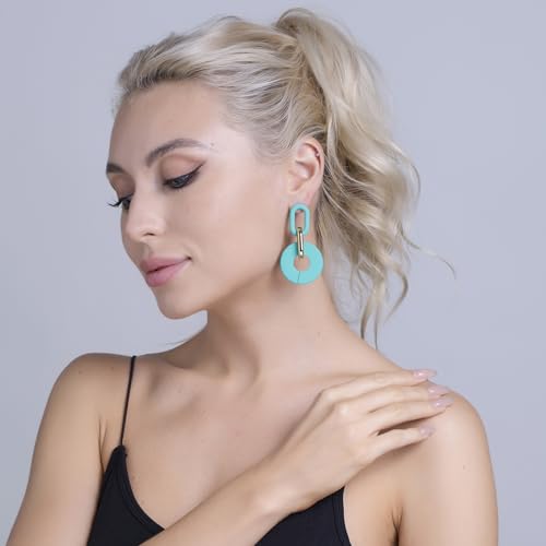 RUOFFETA Acrylic Rectangle Earrings, Fashion Acrylic Square/Oval/Hoop Statement Drop Earrings for Women - color: Aqua Round