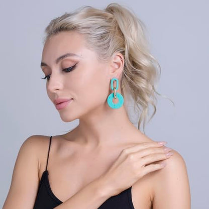 RUOFFETA Acrylic Rectangle Earrings, Fashion Acrylic Square/Oval/Hoop Statement Drop Earrings for Women - color: Aqua Round