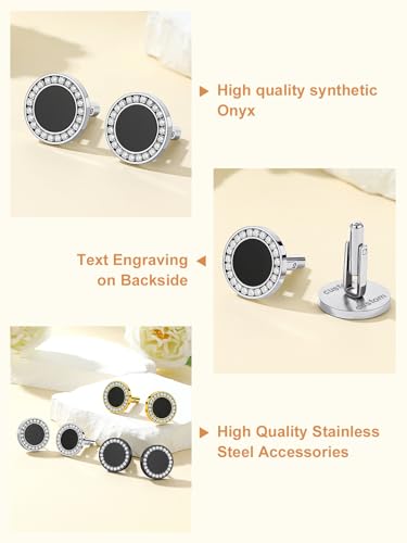 Custom4U Custom Photo Cufflinks for Men Father of the Bride Gifts - color: C-Black Onyx-Steel