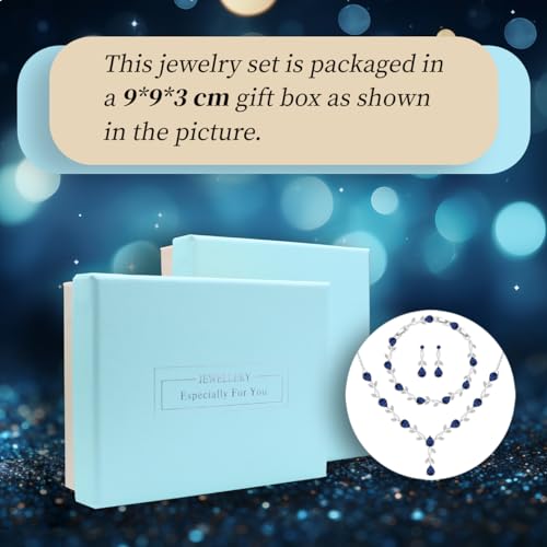 GZWHD Wedding Jewelry Sets for Bride Bridesmaid Women Cubic Zirconia Necklace Earrings Bracelet Set Gift for Mother Friend Wife Daughter Sister Party Prom Jewelry - color: Blue