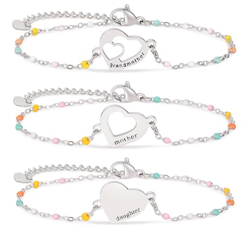 DS Mother Daughter Matching Bracelets,Adjustable Stainless Steel Gift Set | mother’s Day & Birthday Gift Box,Heart Charm,Mommy & Me Style,18K Gold Plated,Hypoallergenic,Daily Wear,Fits Women Teen Girls - color: Silver-6