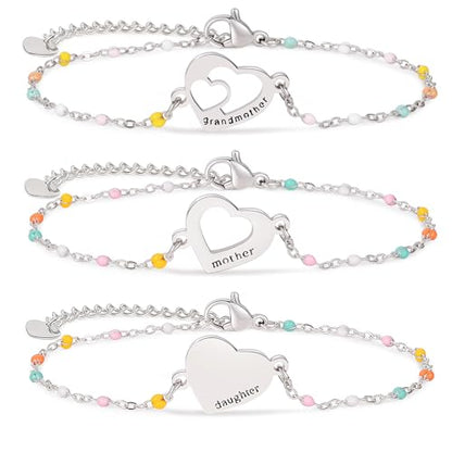 DS Mother Daughter Matching Bracelets,Adjustable Stainless Steel Gift Set | mother’s Day & Birthday Gift Box,Heart Charm,Mommy & Me Style,18K Gold Plated,Hypoallergenic,Daily Wear,Fits Women Teen Girls - color: Silver-6