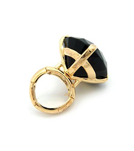 NYFASHION101 Women's Extra Big Rhinestone Fashion Stretch Ring - color: Jet Black/Gold-Tone