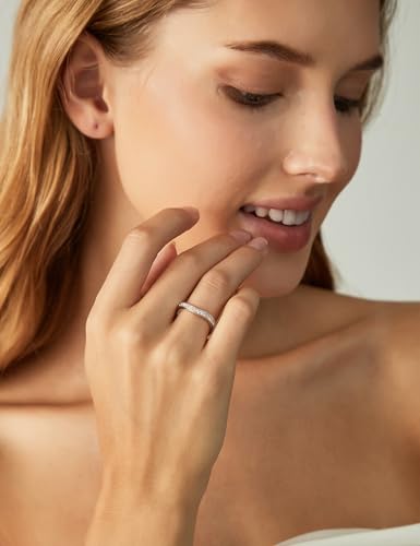 EAMTI 925 Sterling Silver Wedding Bands for Women Cubic Zirconia Wave Stackable CZ Curved Eternity Engagement Promise Gold Rings Size 4-10 - color: Brass-Silver