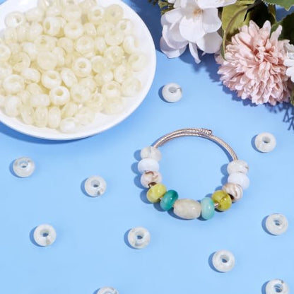 150PCS 14x8mm Cream Beige Acrylic European Large Hole Rondelle Spacer Beads with Storage Box, Loose Beads for Bracelet Necklace Earring Hair DIY Jewelry Making - color: Cream Beige