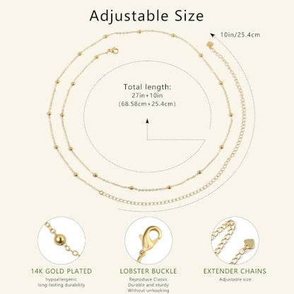 JINEAR 14K Gold Plated Waist Chain for Women Body Chain Belly Chains | Dainty Bead Chains Waterproof Summer Beach Bikini Accessories Gold Jewelry Belt Festival Outfits for Women - color: Gold Ball Body Chains