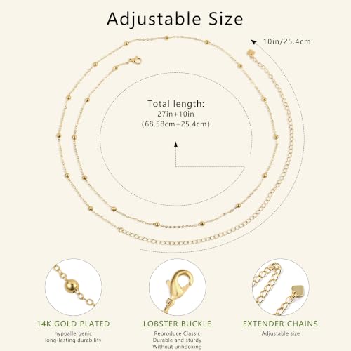 JINEAR 14K Gold Plated Waist Chain for Women Body Chain Belly Chains | Dainty Bead Chains Waterproof Summer Beach Bikini Accessories Gold Jewelry Belt Festival Outfits for Women - color: Gold Ball Body Chains